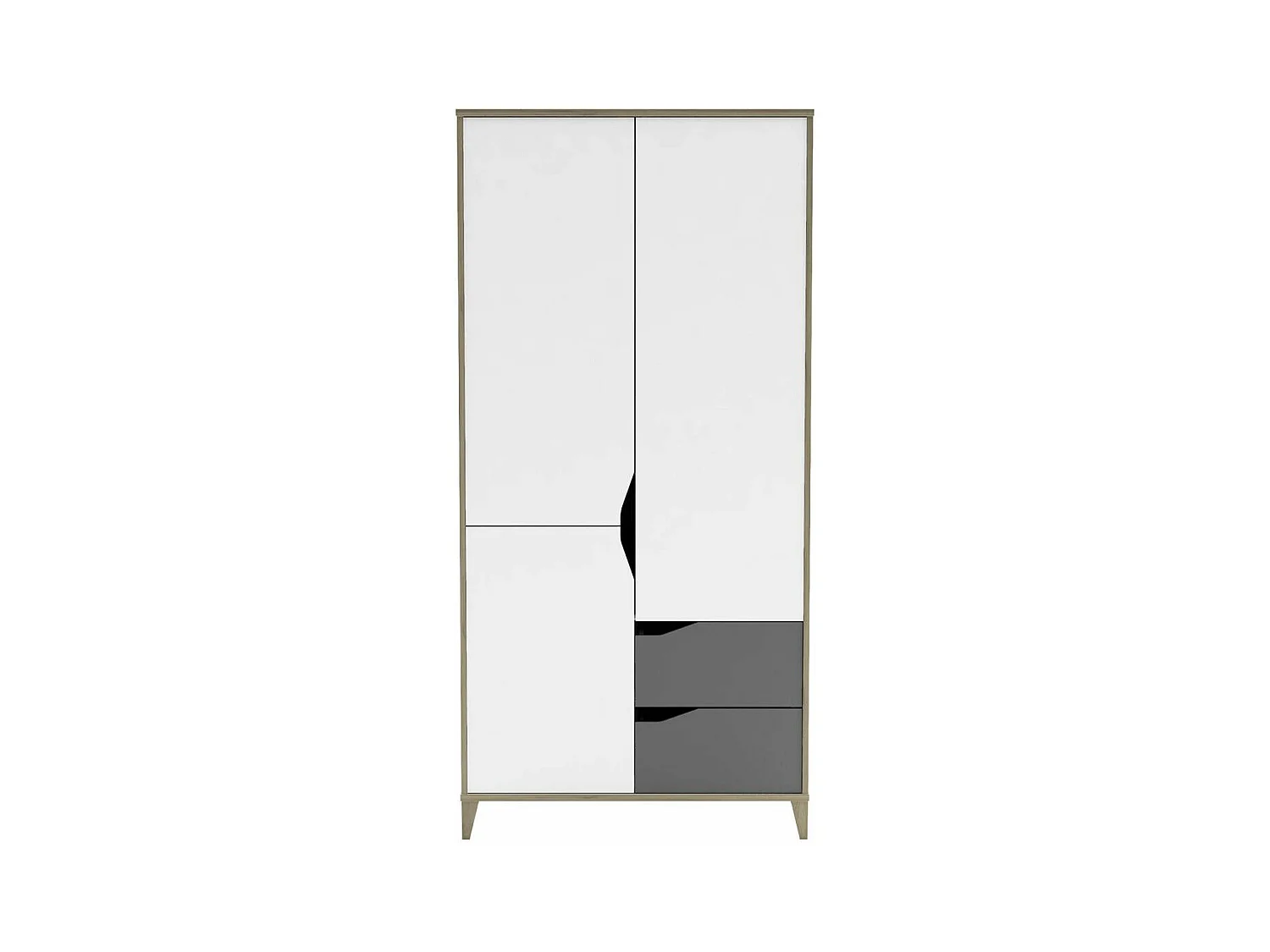 Armoire 3 Portes 2 Tiroirs L88,9 cm - Blanc et Gris - Genius