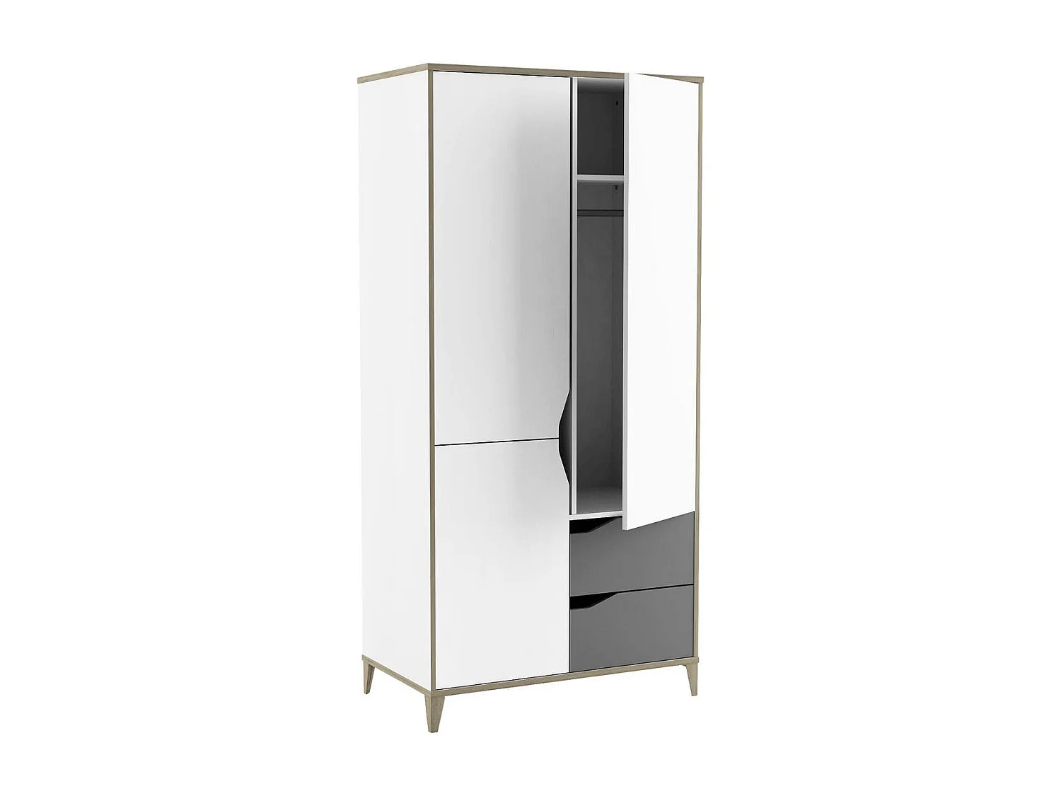 Armoire 3 Portes 2 Tiroirs L88,9 cm - Blanc et Gris - Genius