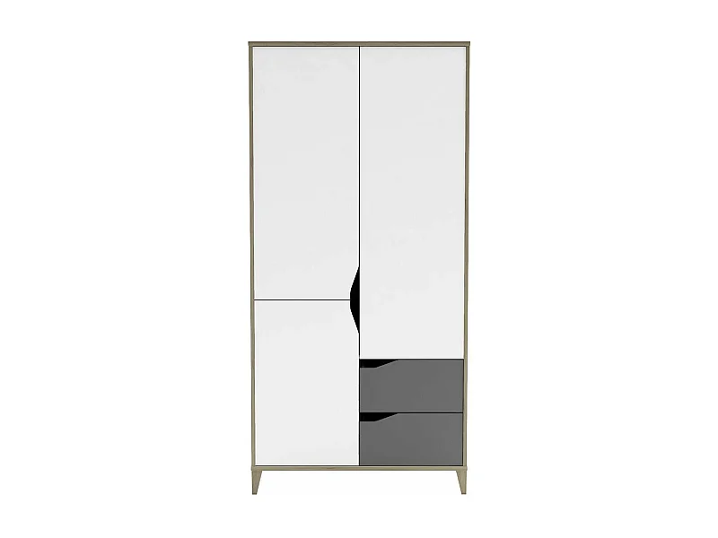 Armoire 3 Portes 2 Tiroirs L88,9 cm - Blanc et Gris - Genius