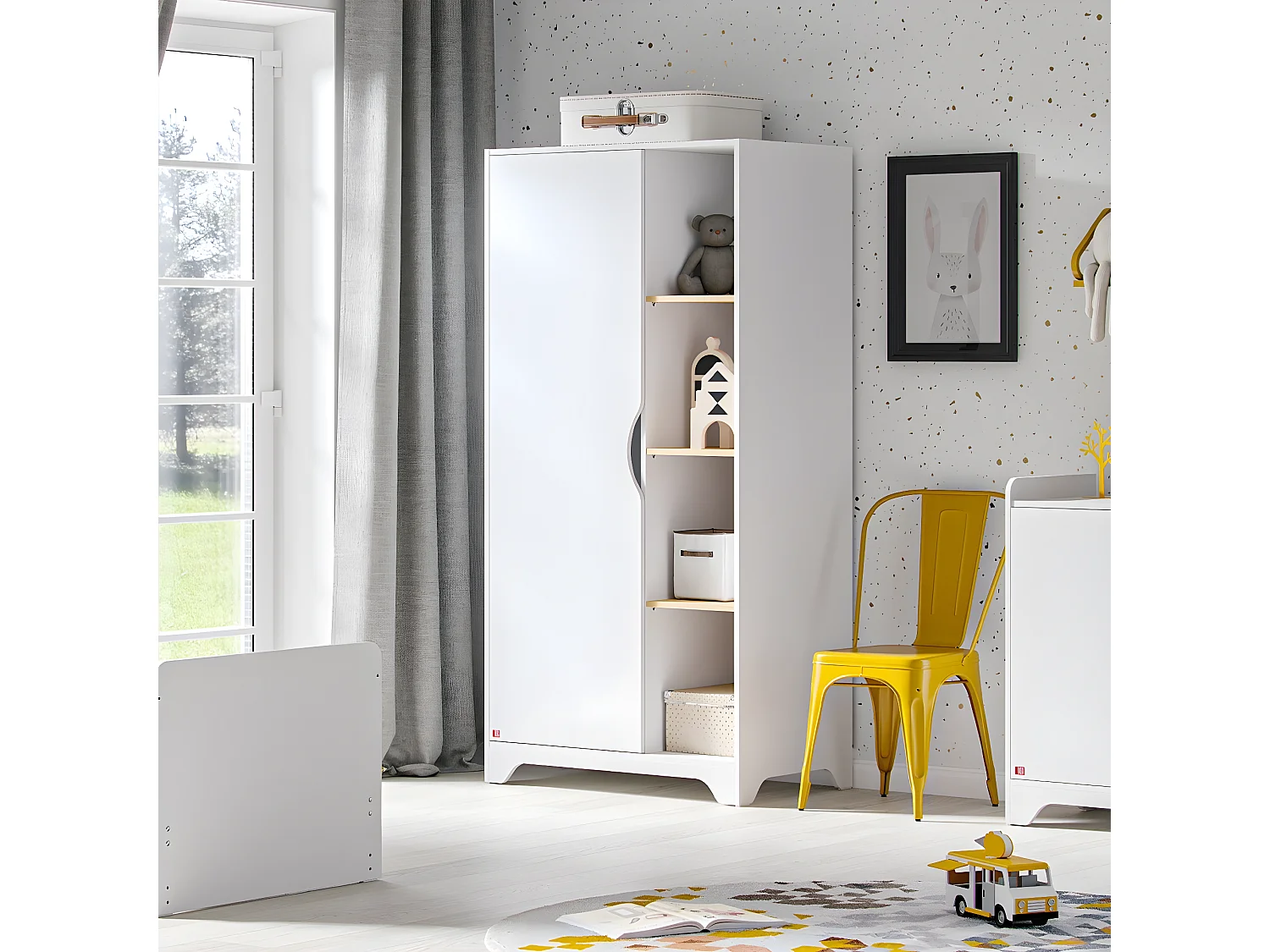 Armoire 1 Porte avec 2 Penderies et 3 Étagères Ouvertes L88.5cm - Leaf