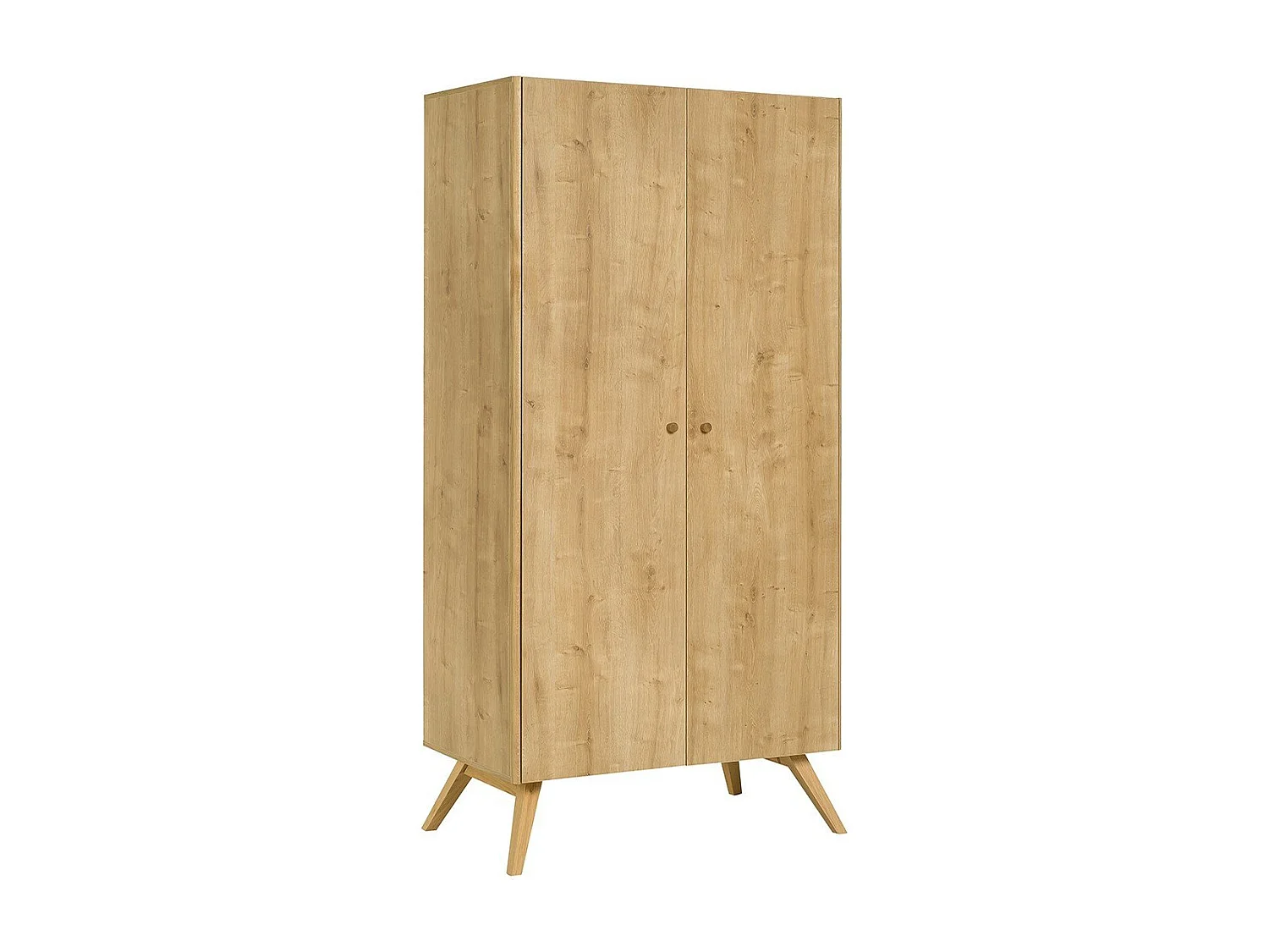 Kleiderschrank mit 2 Türen, Kleiderstange und 7 Fächern, 101 cm breit - NATURE