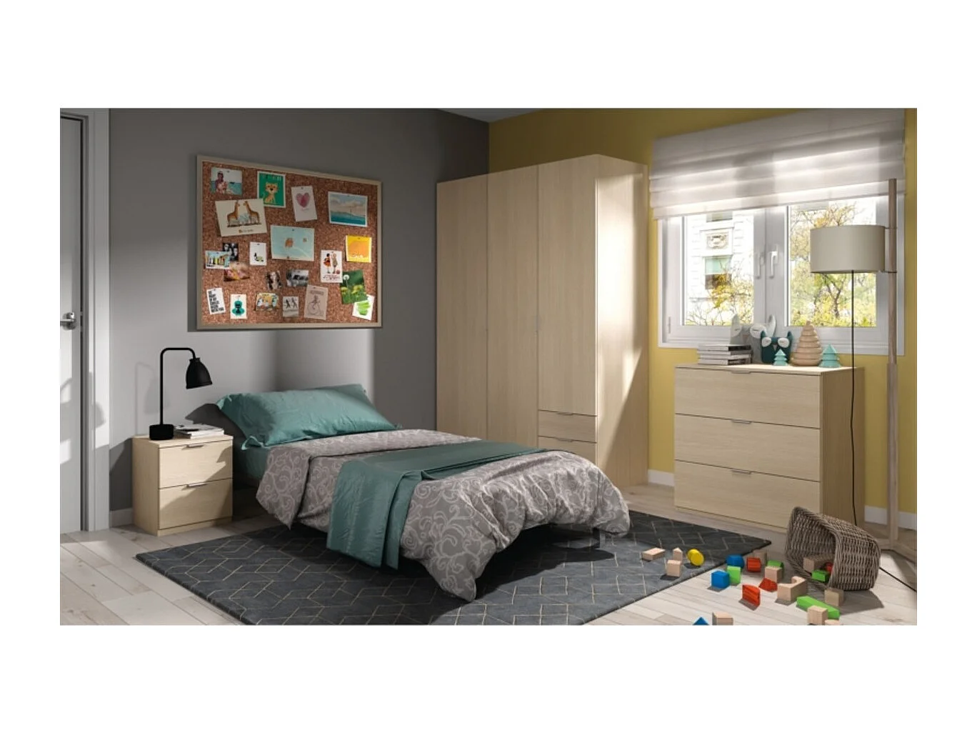 Armario LC 3 puertas + 3 cajones roble 180x121x52 cm