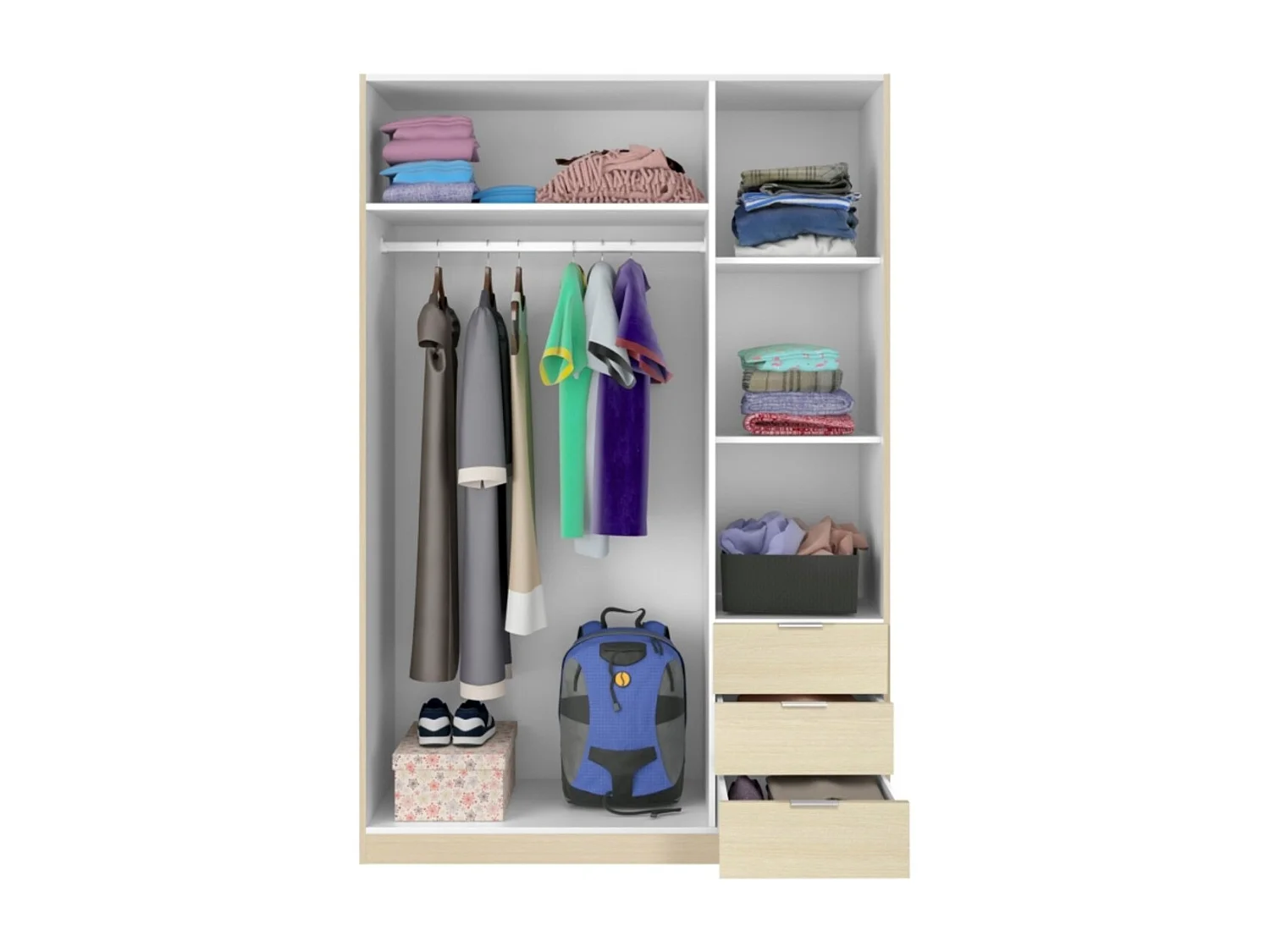 Armario LC 3 puertas + 3 cajones roble 180x121x52 cm