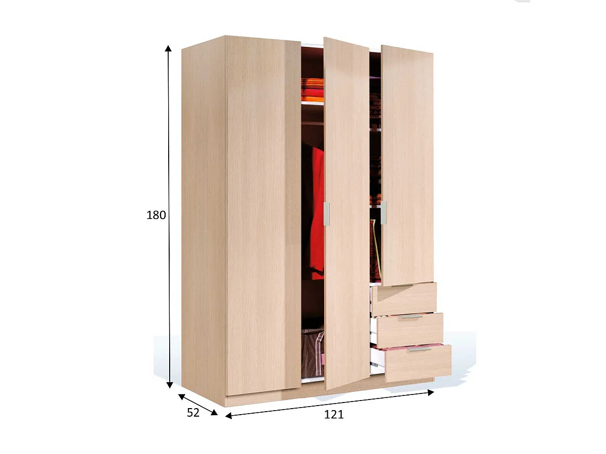 Armoire 3 portes + 3 tiroirs L121 x H180 cm