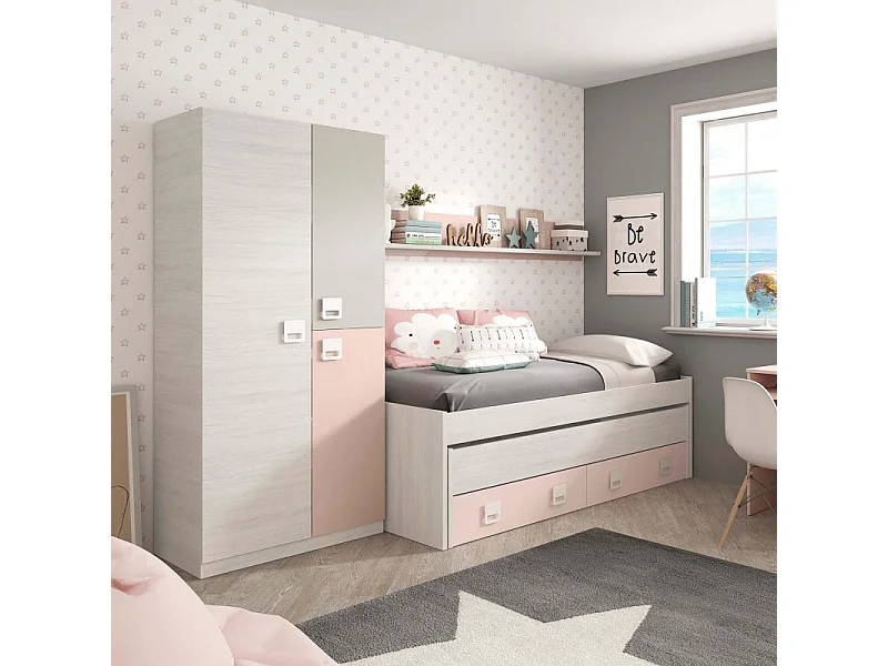 Armário 3 portas aglomerado rosa 200x90x52cm