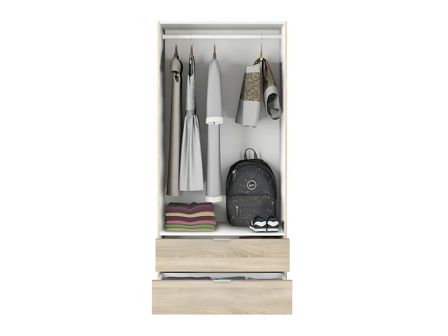 Armoire penderie 2 portes + 2 tiroirs L81 x H180 cm