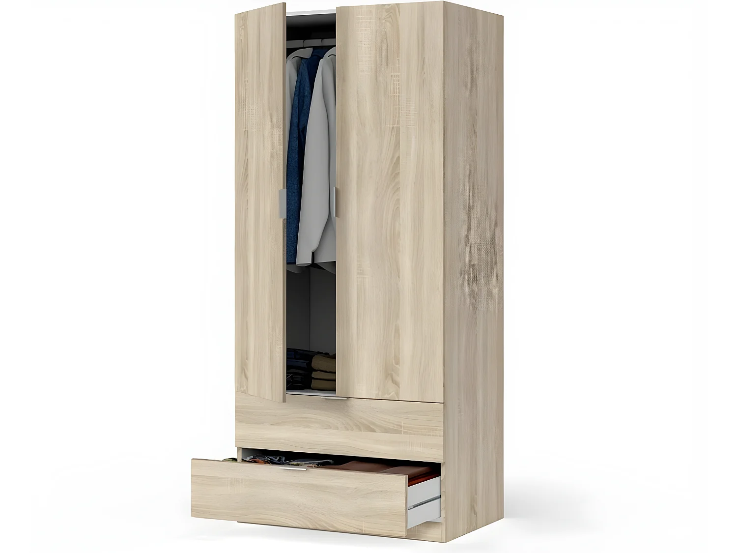 Armoire penderie 2 portes + 2 tiroirs L81 x H180 cm