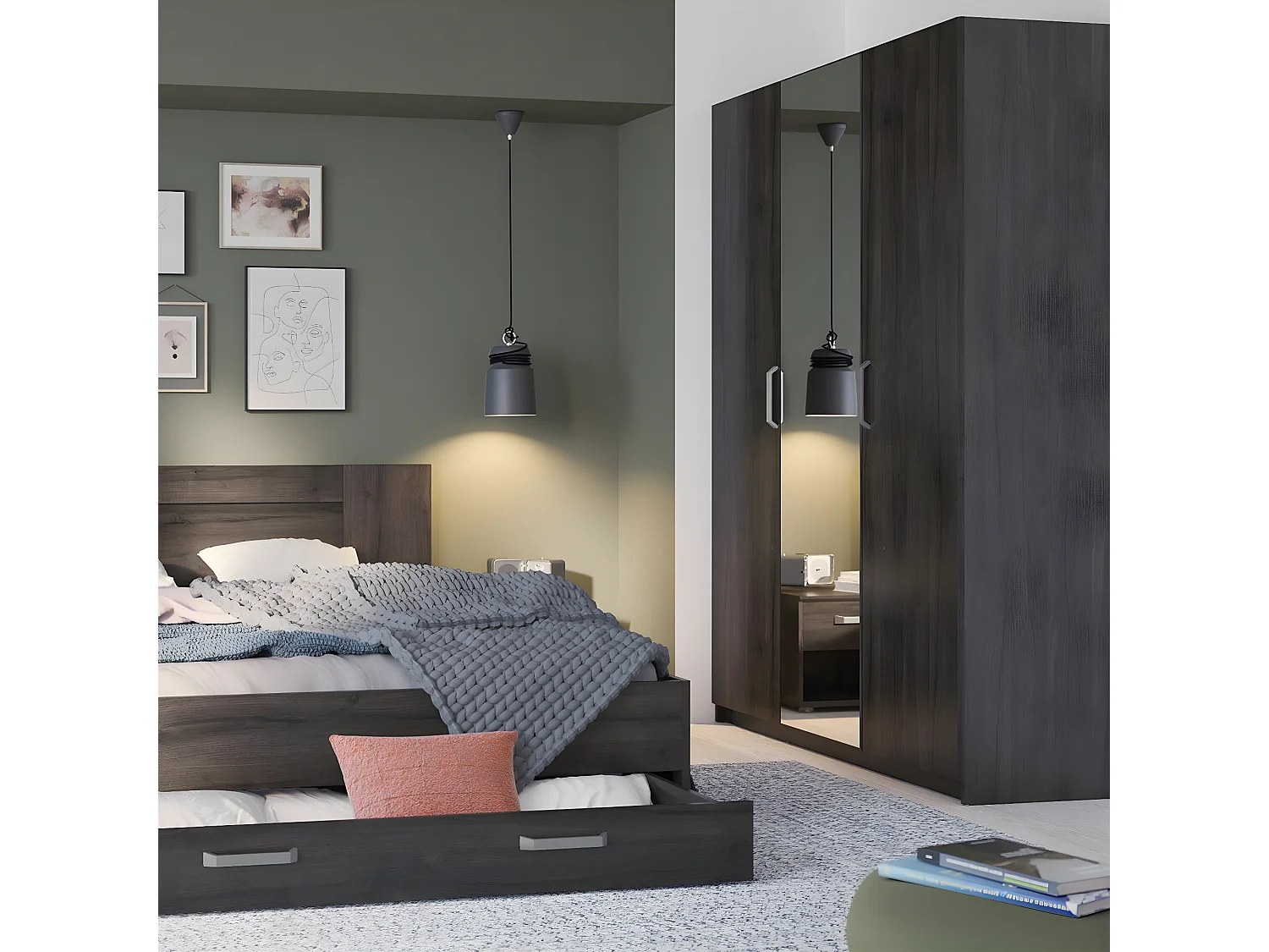 Armoire 3 Portes avec Miroir L133,5 x H191,5 cm - Richmond
