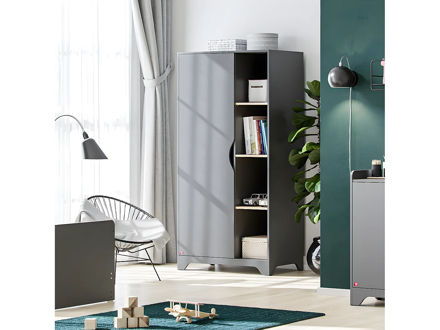 Armoire 1 Porte avec 2 Penderies et 3 Étagères Ouvertes L88.5cm - Leaf