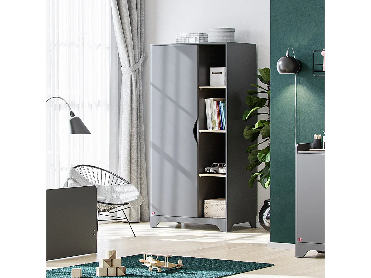 Armoire 1 Porte avec 2 Penderies et 3 Étagères Ouvertes L88.5cm - Leaf