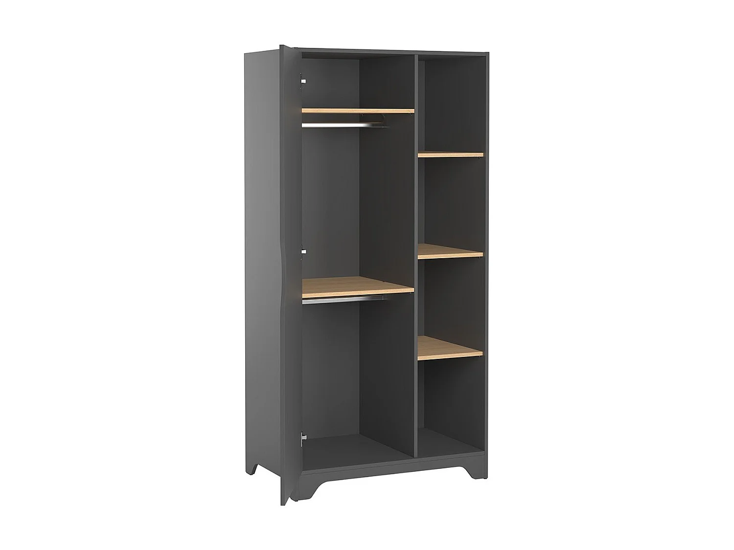 Armoire 1 Porte avec 2 Penderies et 3 Étagères Ouvertes L88.5cm - Leaf