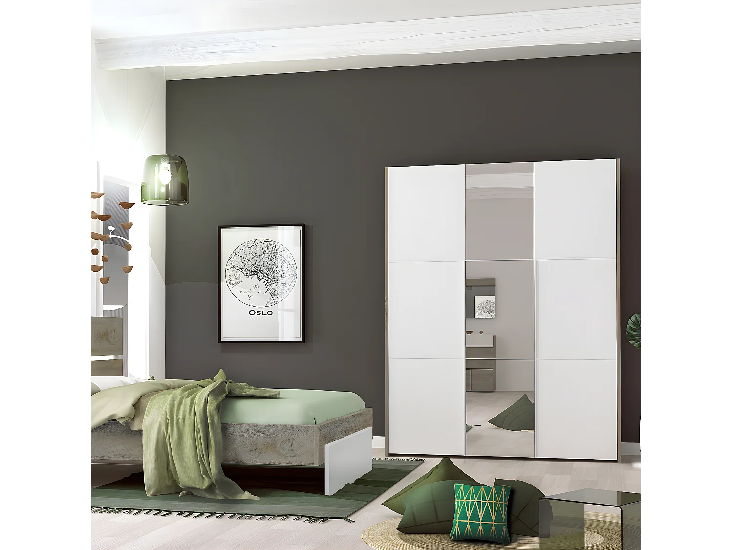 Dressing 3 Portes avec Miroir L162cm x H208cm - Prado