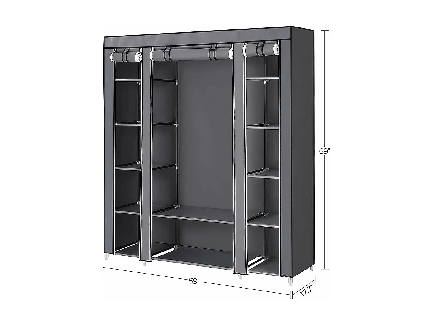 Faltbarer Kleiderschrank aus Stoff mit Kleiderstange und Regalen - L140 cm
