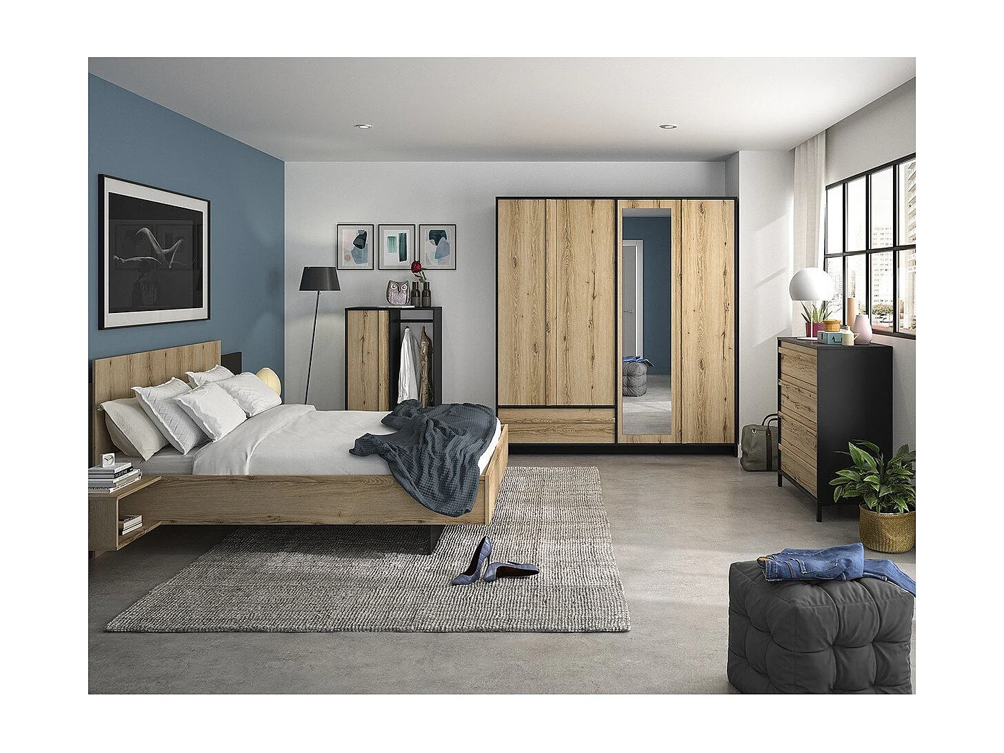 Szafa 4-drzwiowa z 1 szufladą MIMIZAN L197 cm - Wyprodukowano we Francji