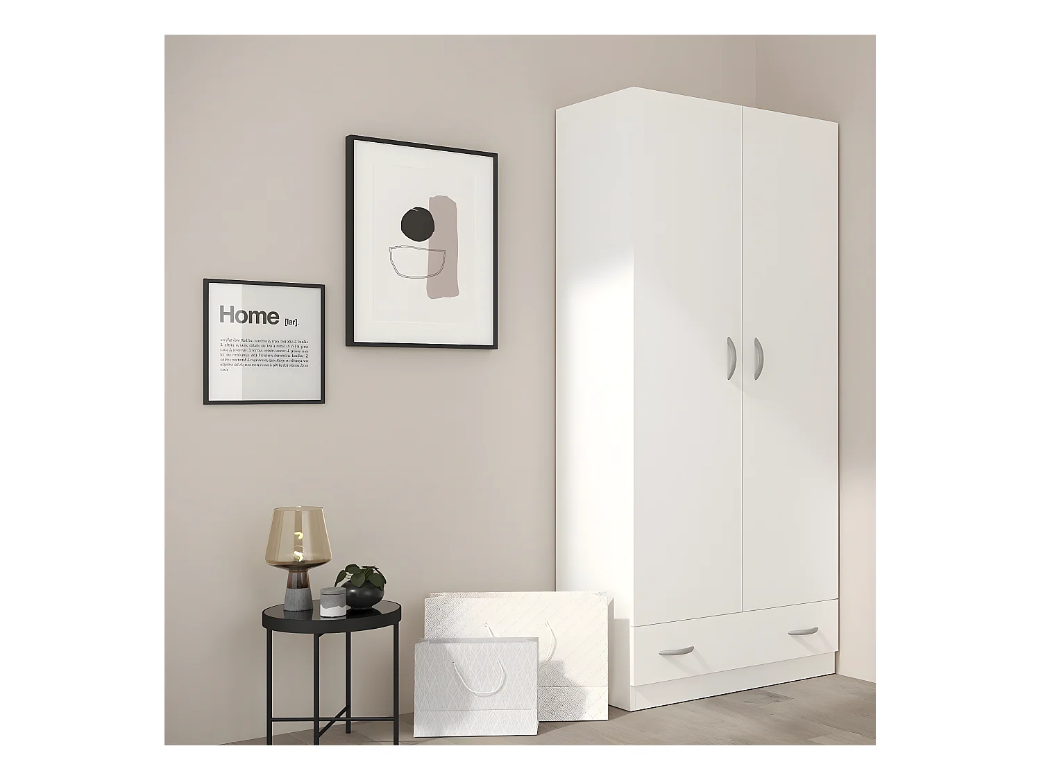 Kledingkast met 2 draaideuren in spaanplaat + 1 lade - Wit decor 78 x 38 x Hoogte 170 cm