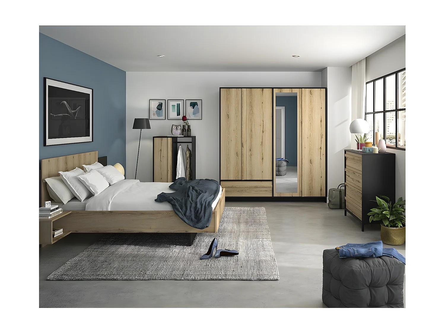 Garderobe 1 Tür mit Kleiderstange MIMIZAN - Französische Herstellung