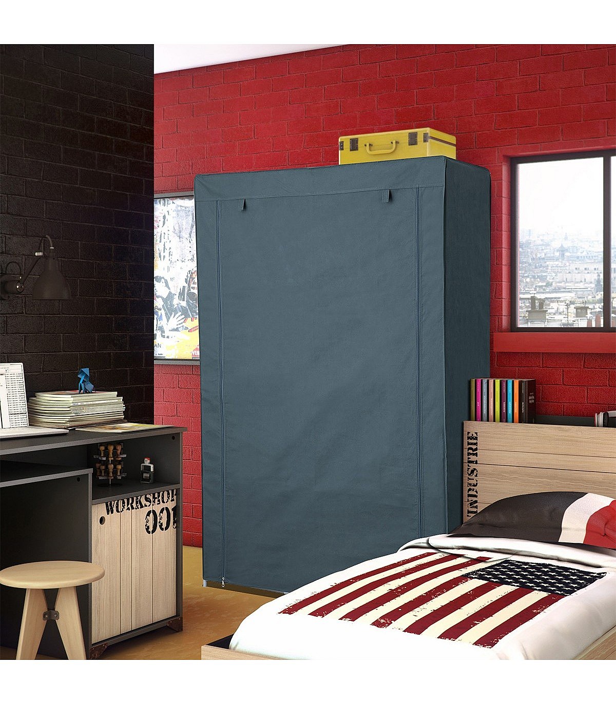 Armoire penderie en tissu Nomad gris anthracite