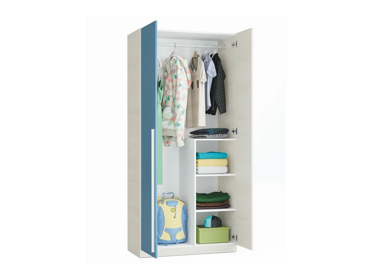 Armario Wic 2 puertas + 3 estantes blanco Alpes/azul 200x90x52 cm