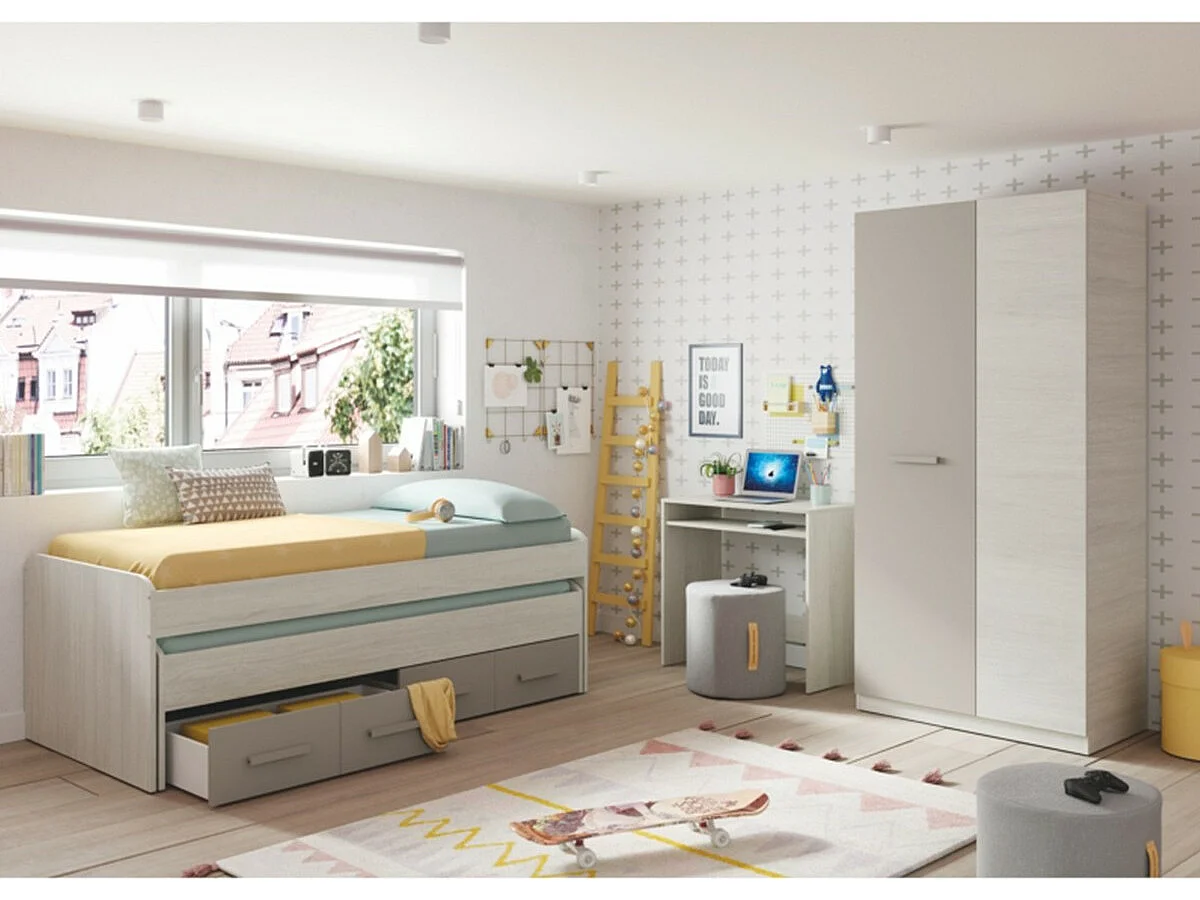 Armario Ares Plus 2 puertas con barra + 3 estantes blanco/basalto 200x90x52 cm