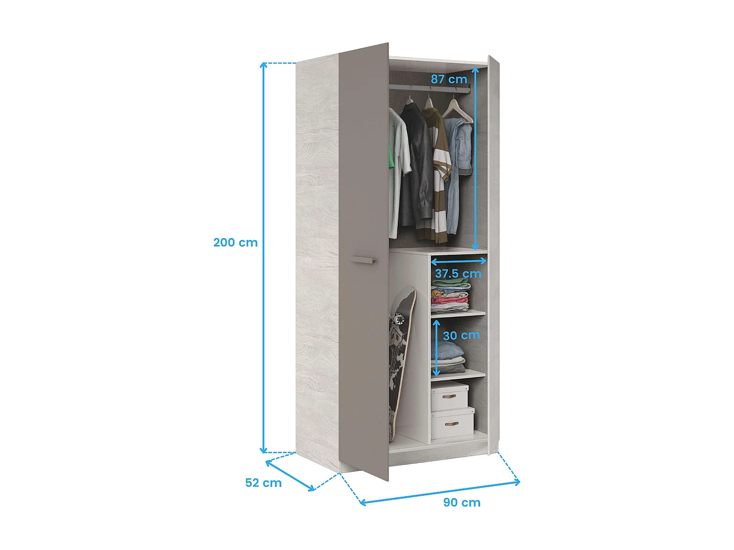 Armoire enfant 2 portes L90 x H200 cm