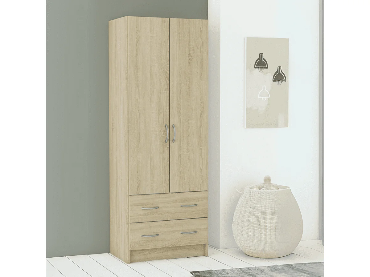 Kast 2 Deuren 2 Laden, houten decor - L60,9 cm - Dual