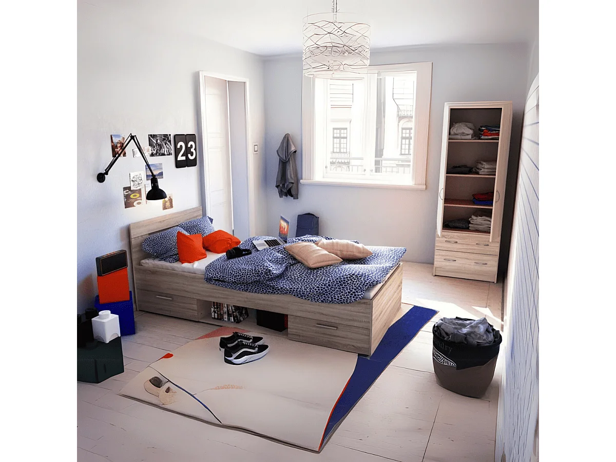 Kast 2 Deuren 2 Laden, houten decor - L60,9 cm - Dual