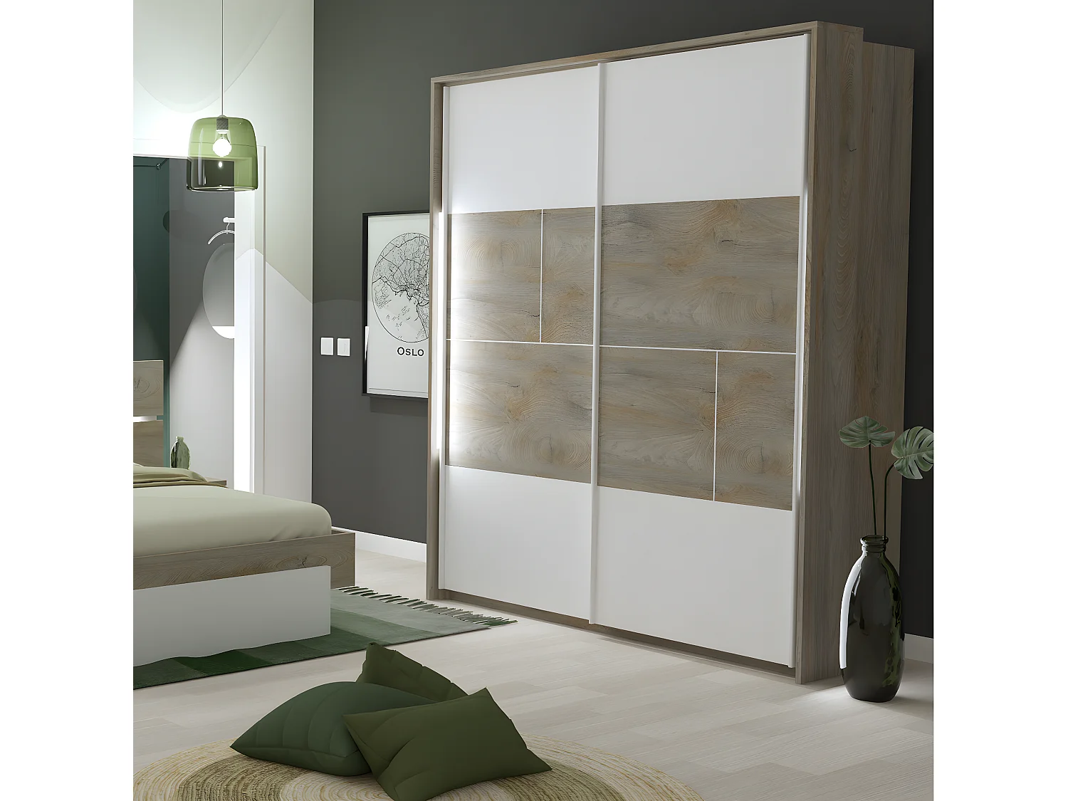 Dressing 2 portes coulissantes L180 x H215 cm - Prado