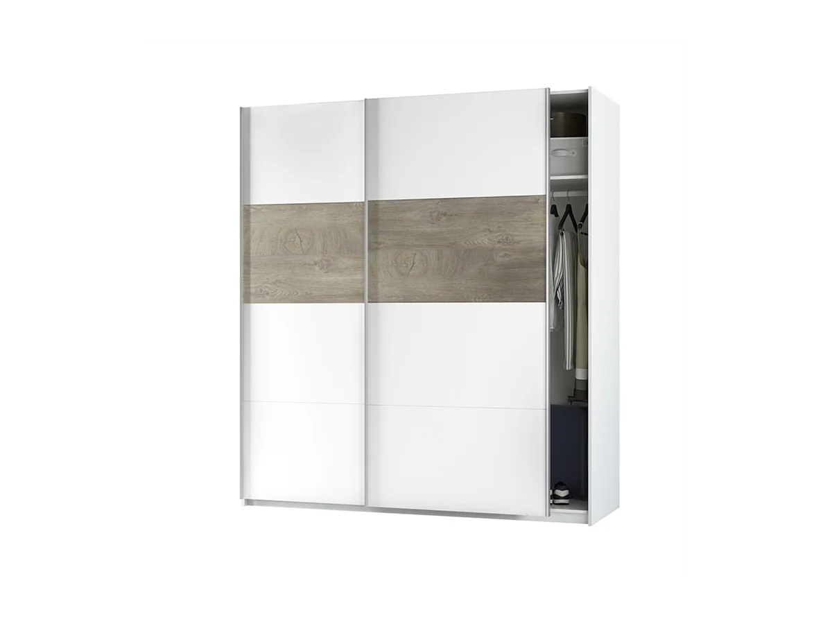 Armario de puertas correderas y grandes dimensiones en blanco mate y roble alaska 180x200 cm Aikos Blanco Artik (Blanco Mate) – Roble Alaska