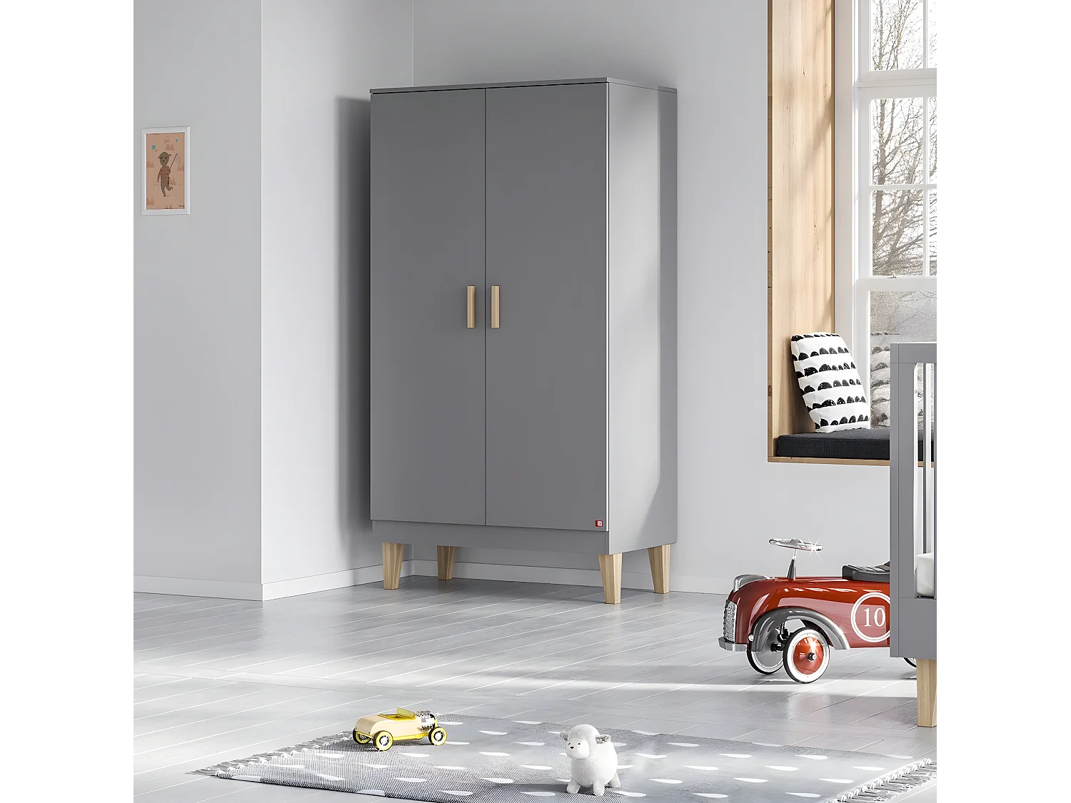 Armoire 2 Portes avec 2 Étagères et 1 Penderie L100 x H186.5 cm - Lounge