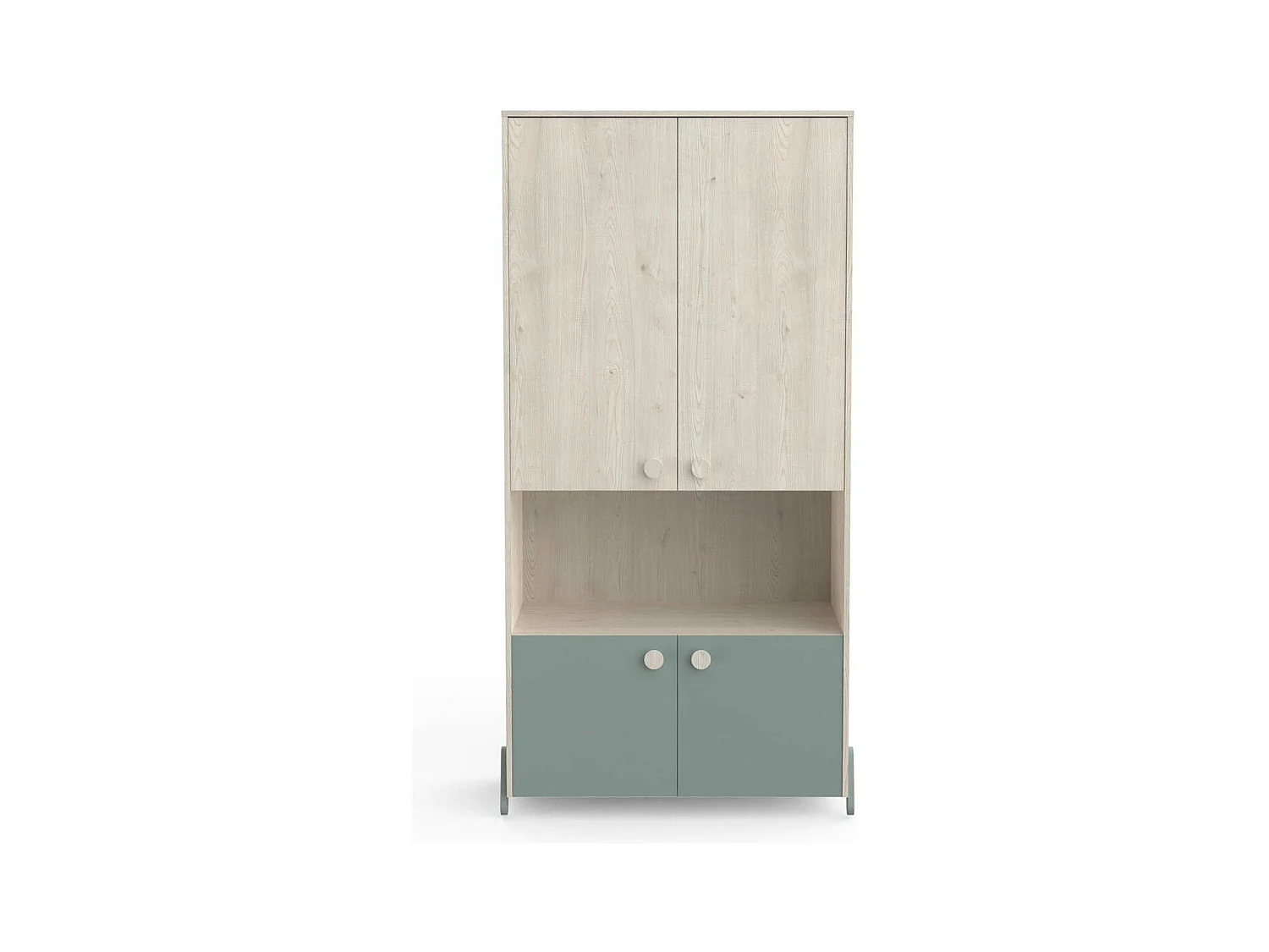 Armoire Scandinave 4 Portes 1 Niche, Décor Bois et Vert - L89 cm - Ilian