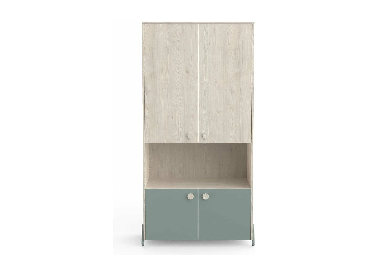 Armoire Scandinave 4 Portes 1 Niche, Décor Bois et Vert - L89 cm - Ilian