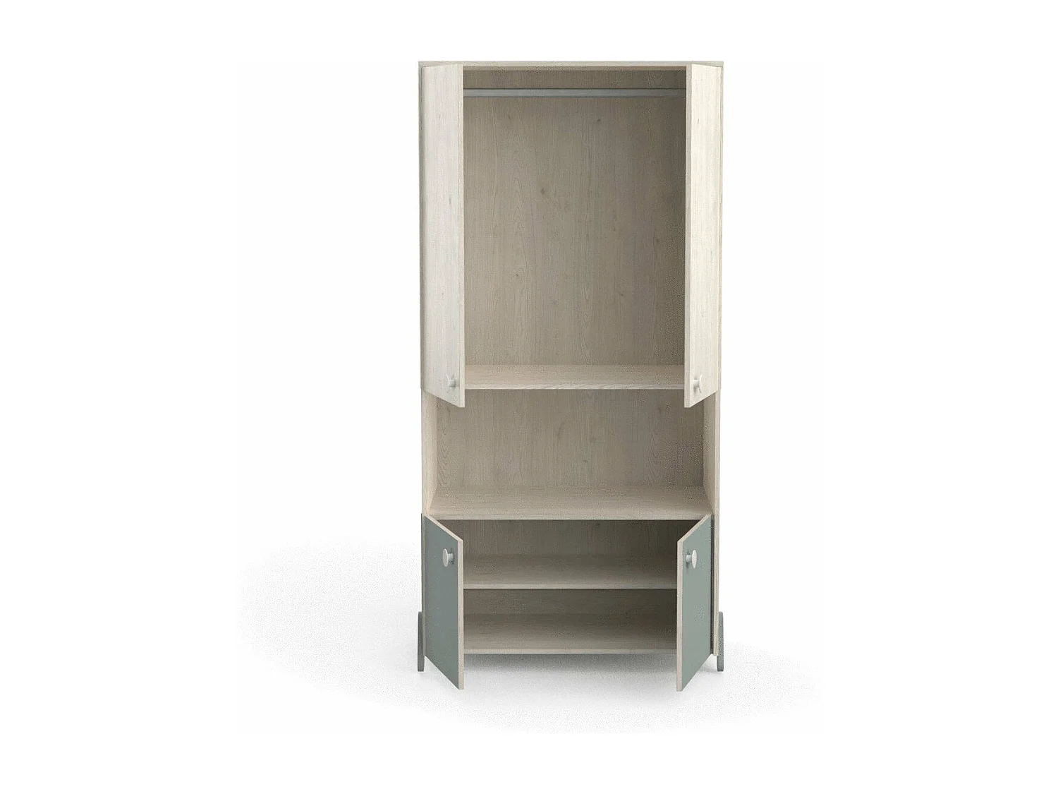 Armoire Scandinave 4 Portes 1 Niche, Décor Bois et Vert - L89 cm - Ilian