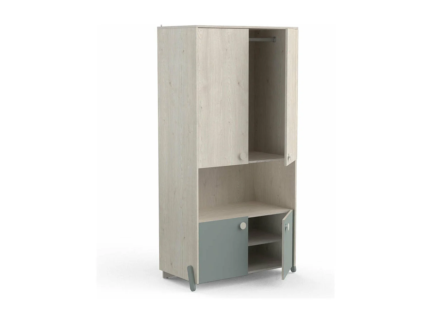Armoire Scandinave 4 Portes 1 Niche, Décor Bois et Vert - L89 cm - Ilian