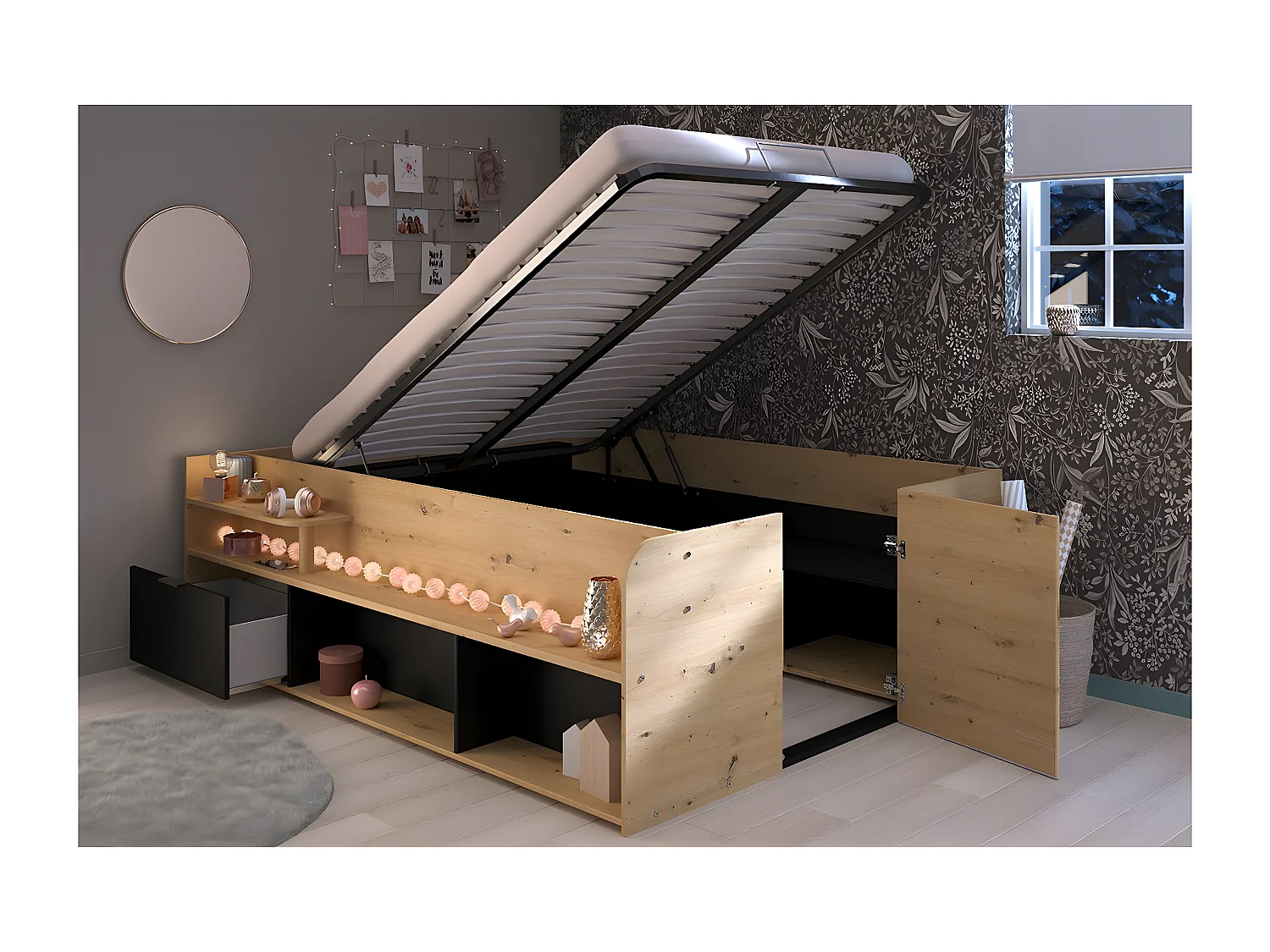 Cama con almacenamiento debajo de la cama y cajón - 140x190/200 cm - Travel