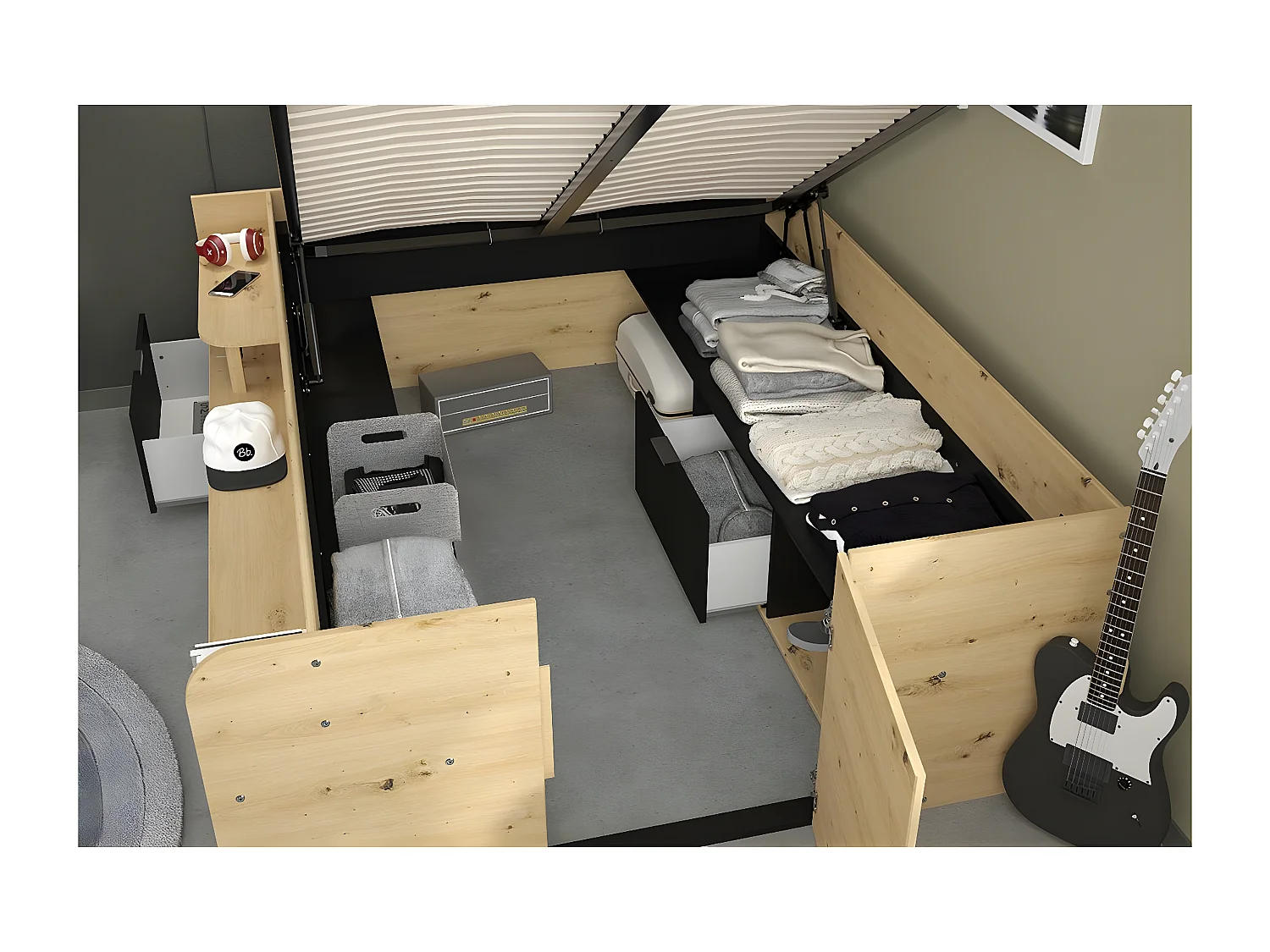 Bett mit Unterbett und Schublade - 140x190/200 cm - Travel