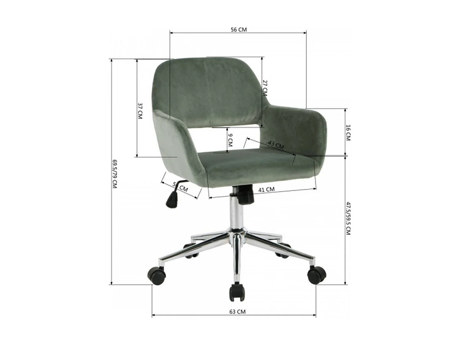 Chaise de bureau en velours ajustable - Ross