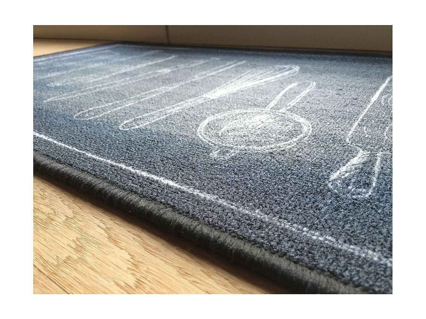 Tapis de cuisine noir motif couverts