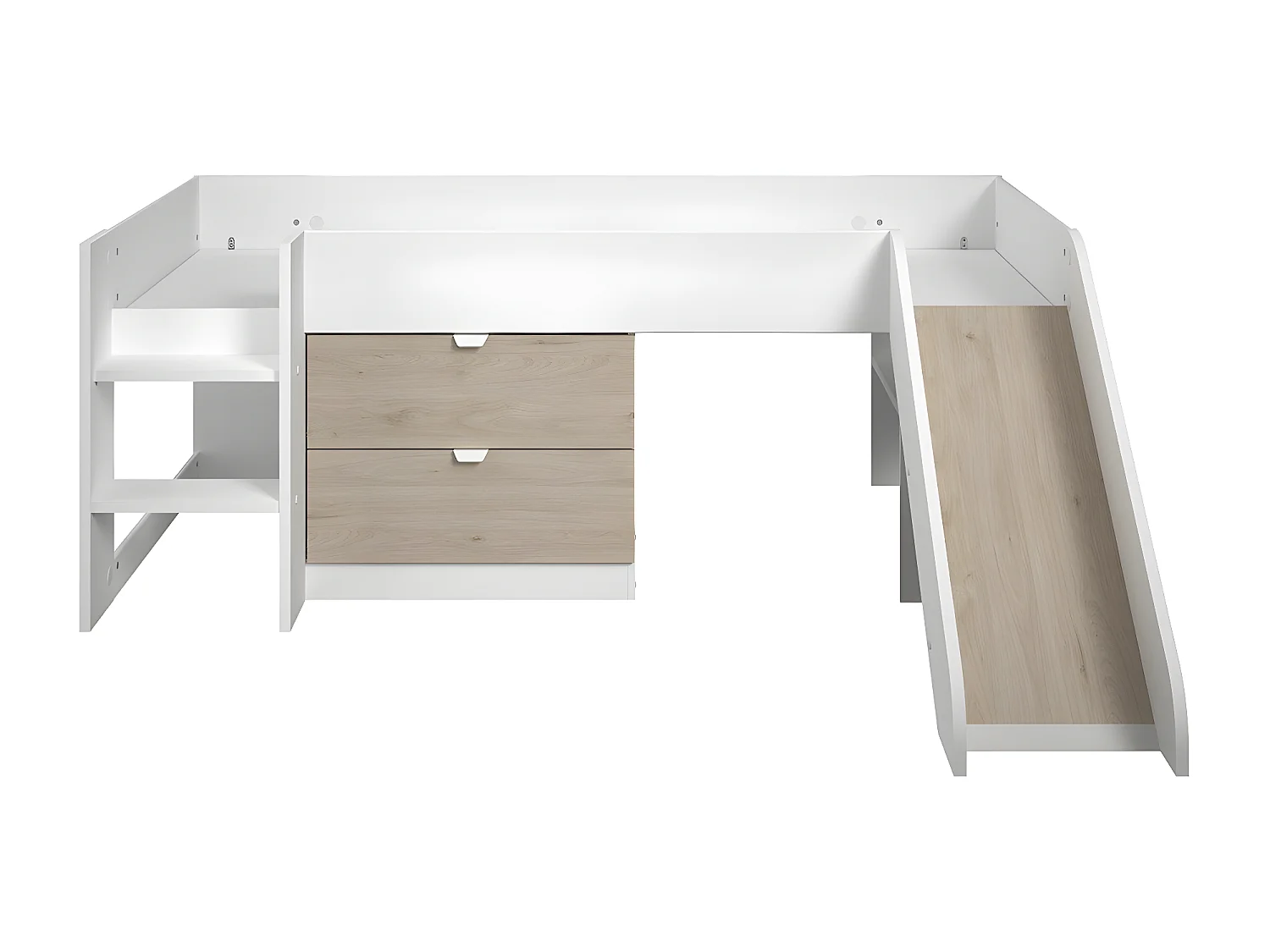 Lit mi-haut avec 2 Tiroirs et Toboggan 90x200 cm - Tobo