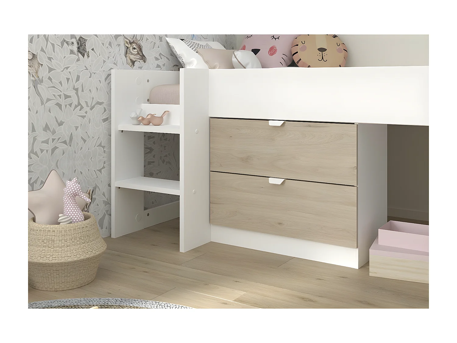 Lit mi-haut avec 2 Tiroirs et Toboggan 90x200 cm - Tobo