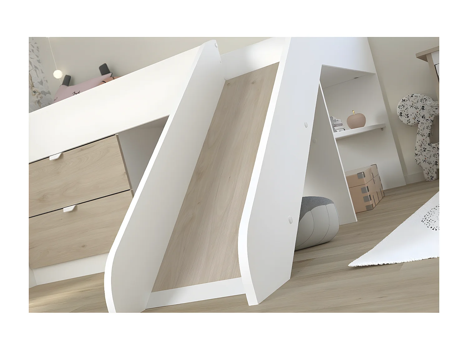 Lit mi-haut avec 2 Tiroirs et Toboggan 90x200 cm - Tobo