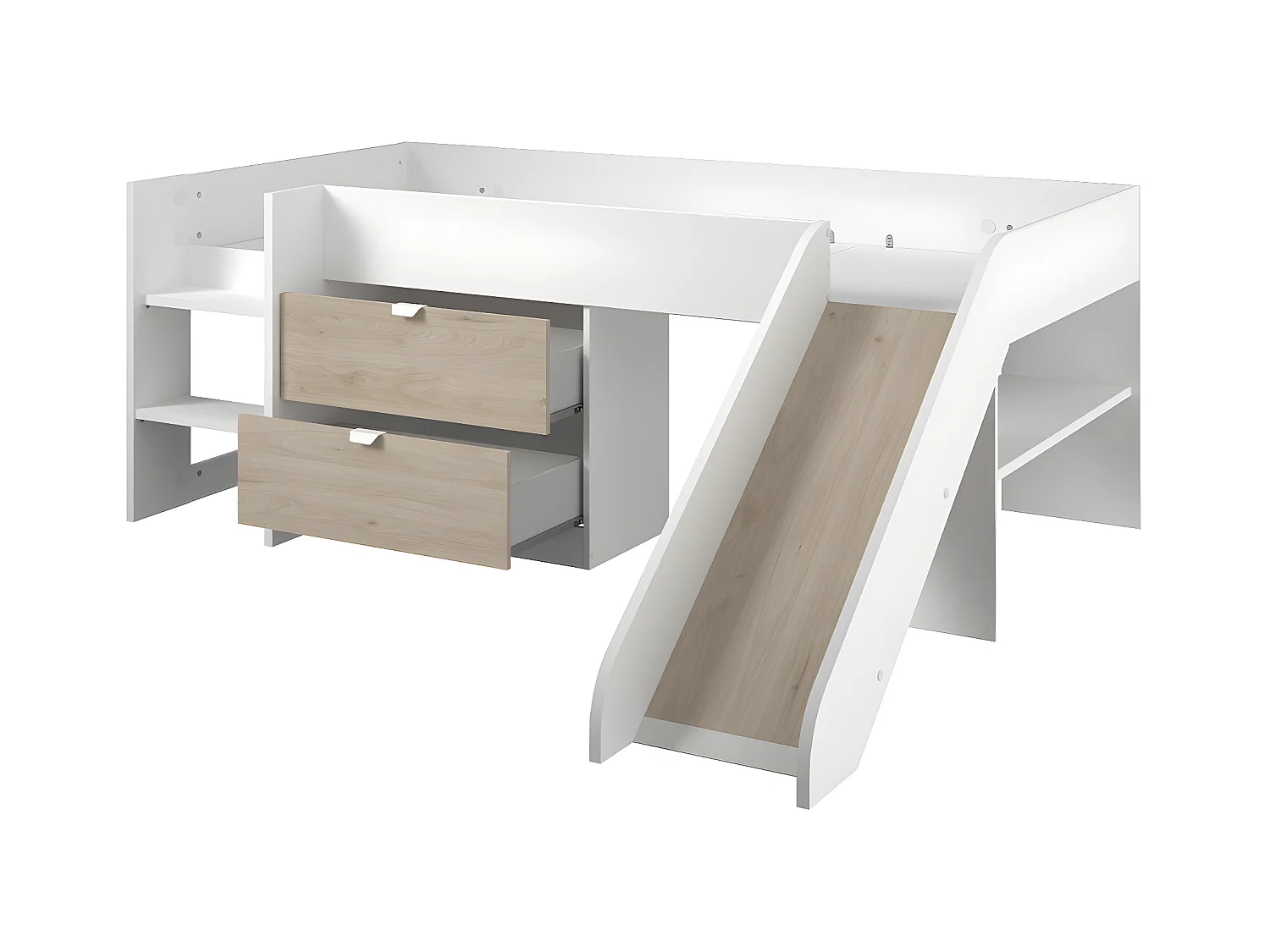 Lit mi-haut avec 2 Tiroirs et Toboggan 90x200 cm - Tobo