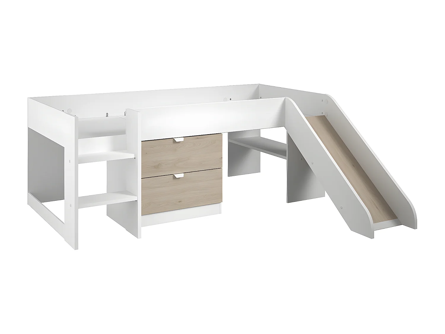 Lit mi-haut avec 2 Tiroirs et Toboggan 90x200 cm - Tobo
