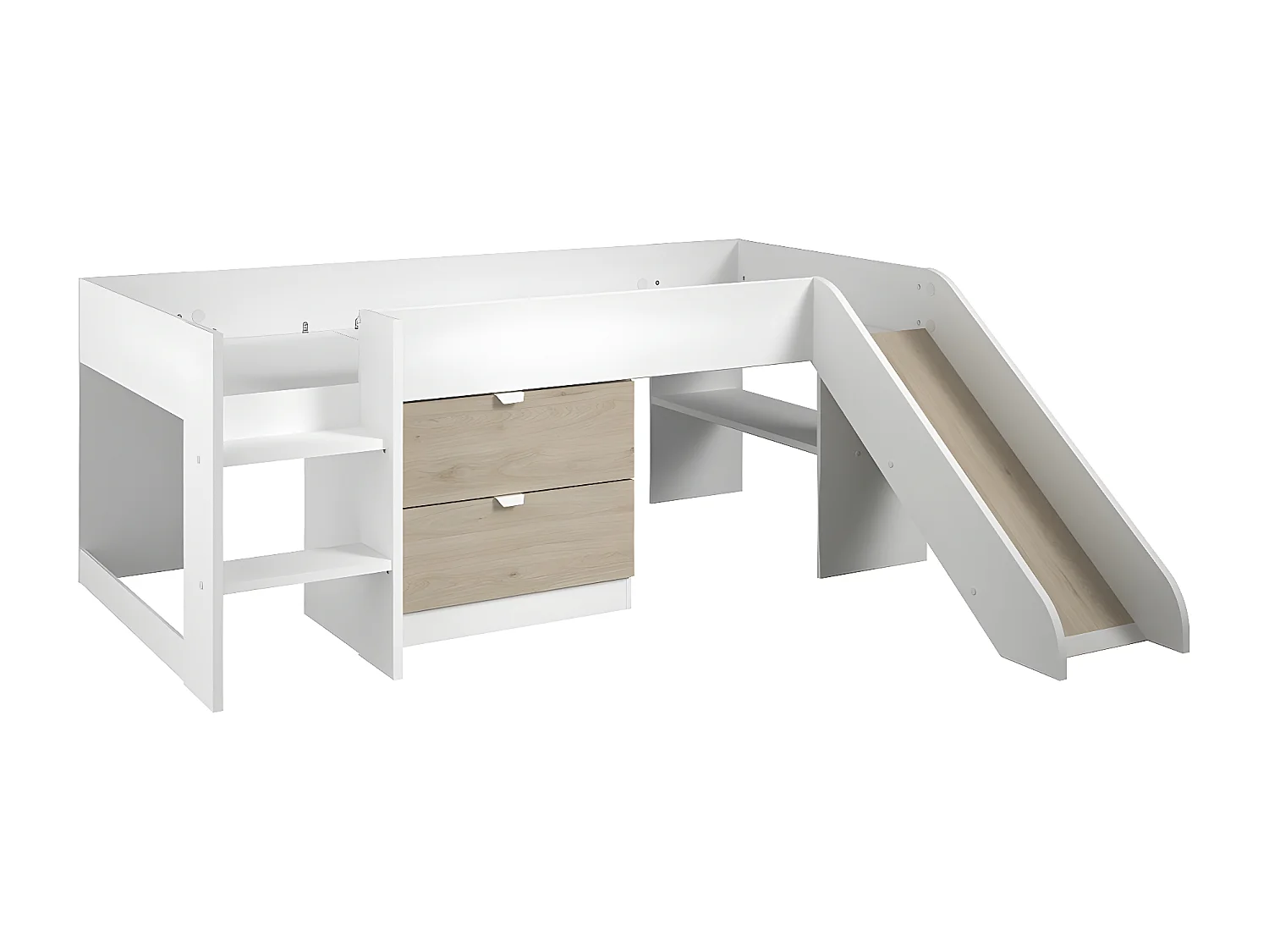 Lit mi-haut avec 2 Tiroirs et Toboggan 90x200 cm - Tobo