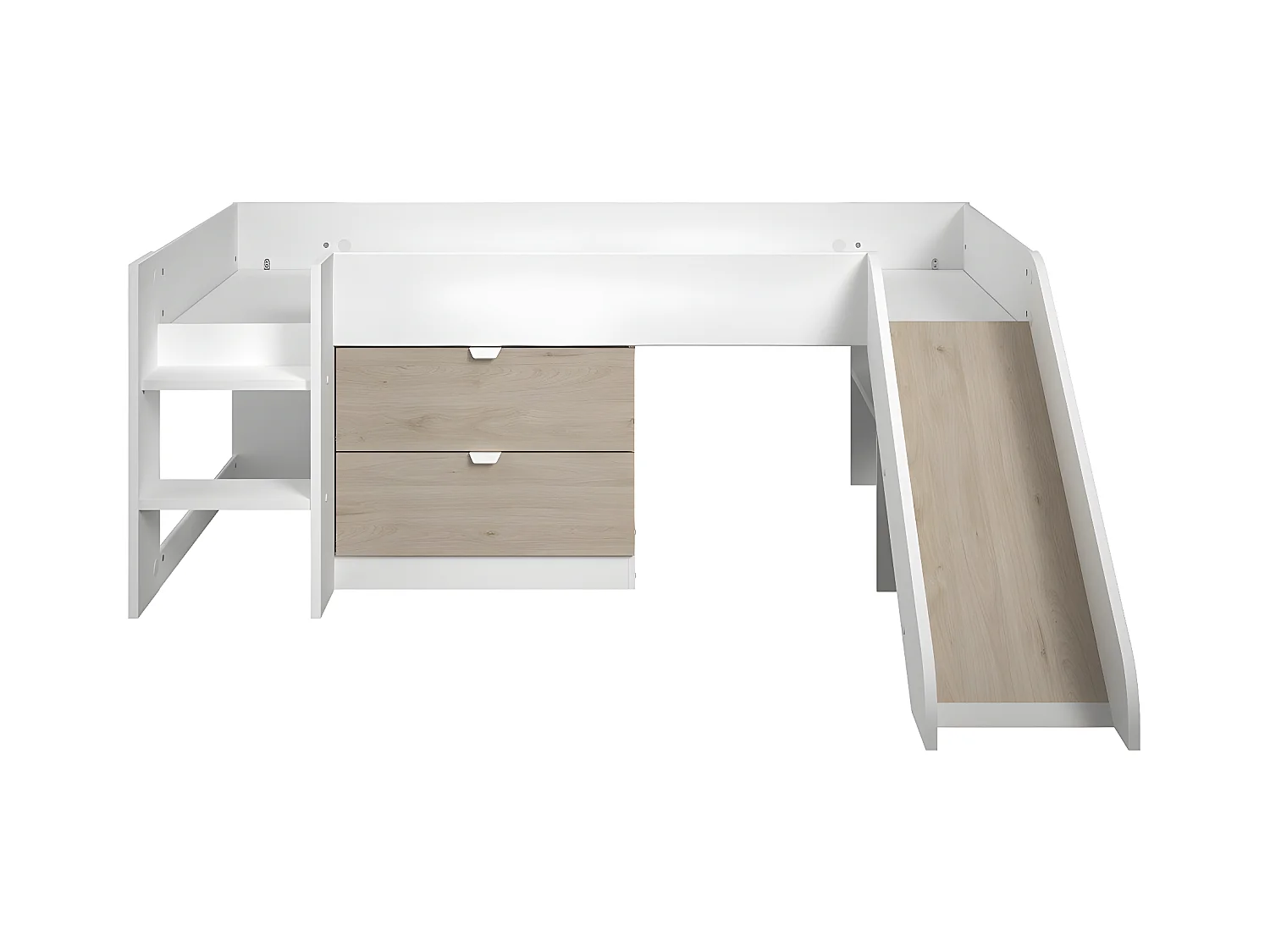 Lit mi-haut avec 2 Tiroirs et Toboggan 90x200 cm - Tobo