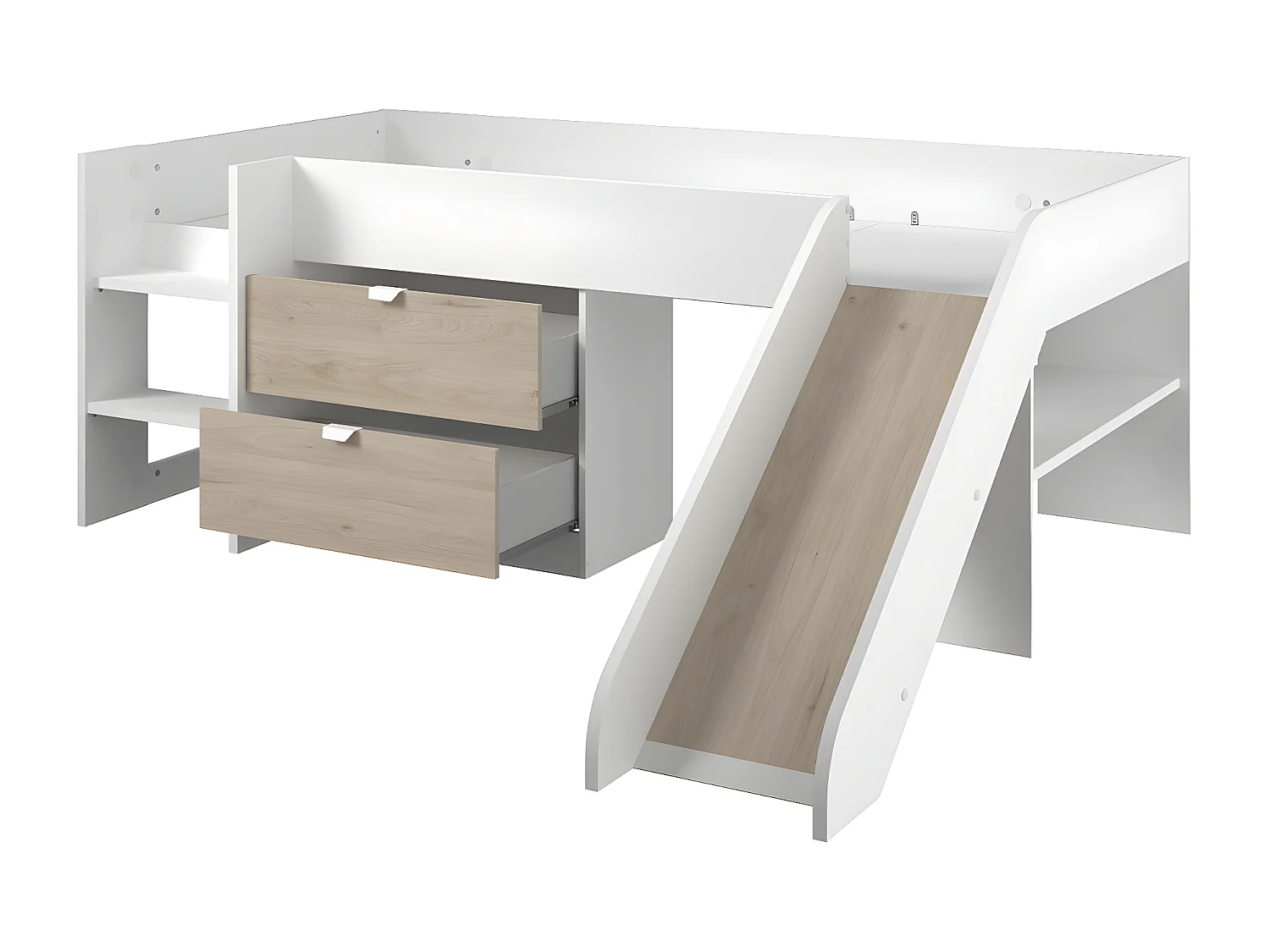 Lit mi-haut avec 2 Tiroirs et Toboggan 90x200 cm - Tobo