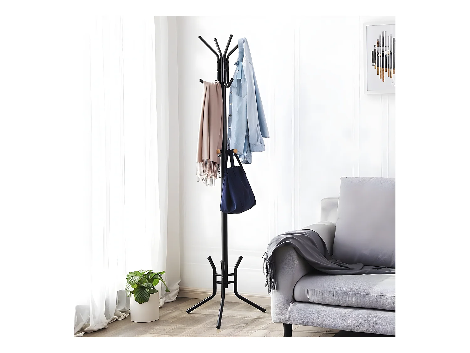 Kleiderständer Schwarz mit 12 Haken - H178 cm