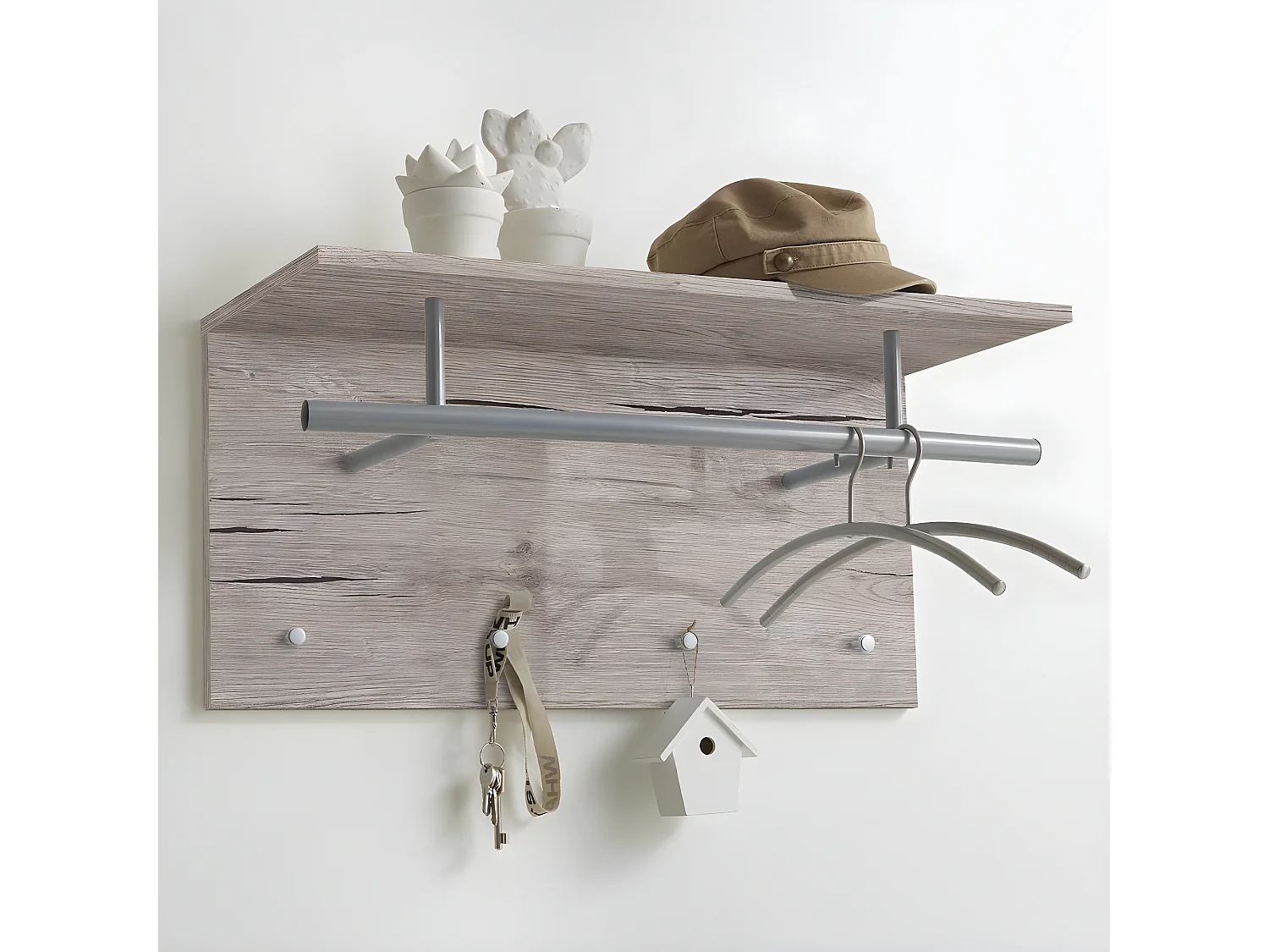 Wandkapstok met kledingrek 4 haken L72 cm - Spot