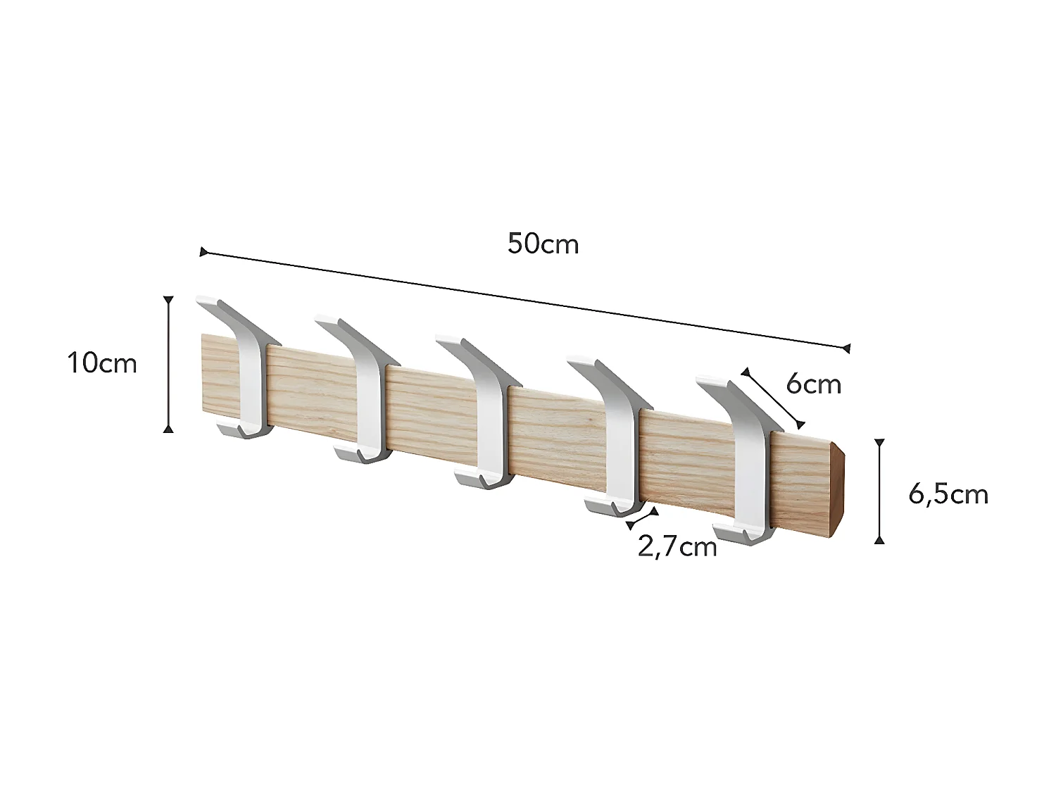 Porte manteaux mural 5 crochets en frêne