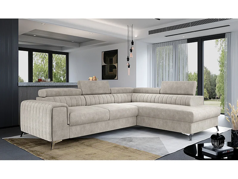 Divano angolare Genova R/rivestimento in tessuto/beige