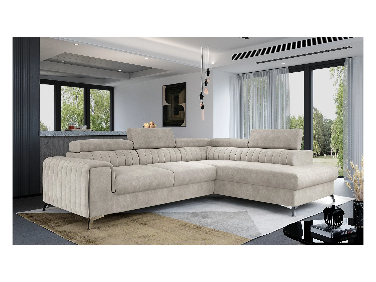 Canapé d'angle Genova R/revêtement en tissu/beige